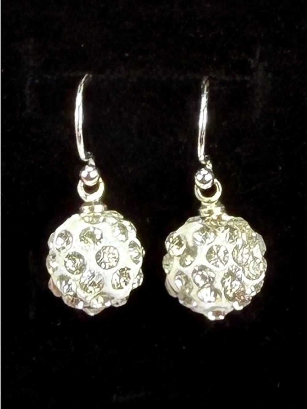 Dainty Silvertone clear bling ball drop pierced earrings
